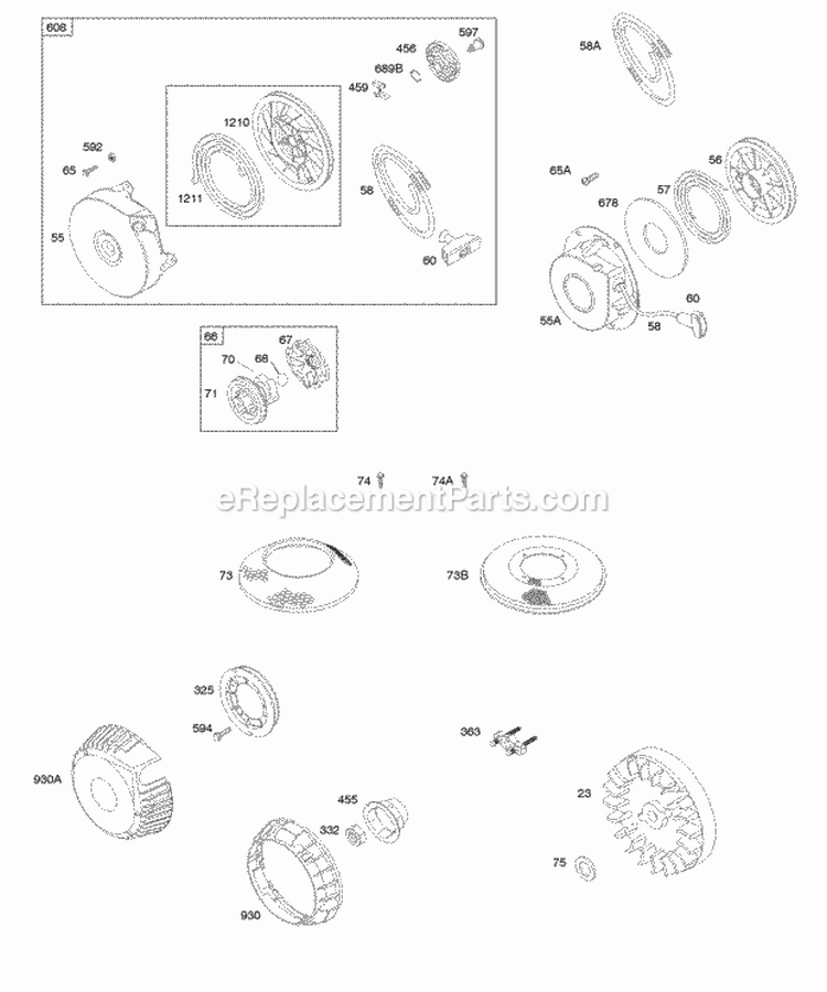 Flywheel Rewind Starter Diagram and Parts List for 092202-1242-E1  Briggs and Stratton Engine